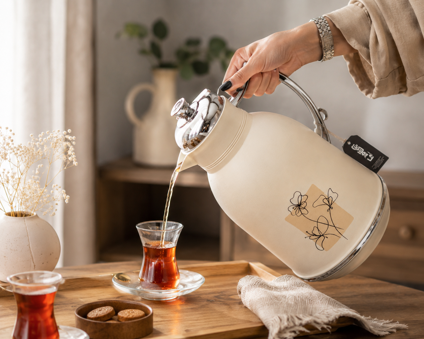 فلاسک ۲ لیتری دی‌دیز مدل گل مینیمال کرم
