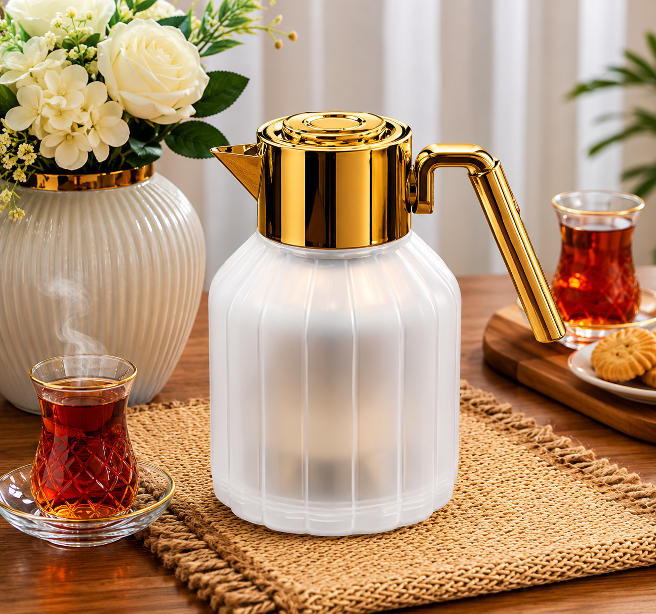 فلاسک طرح شفاف طلایی ۱ لیتری فینیک