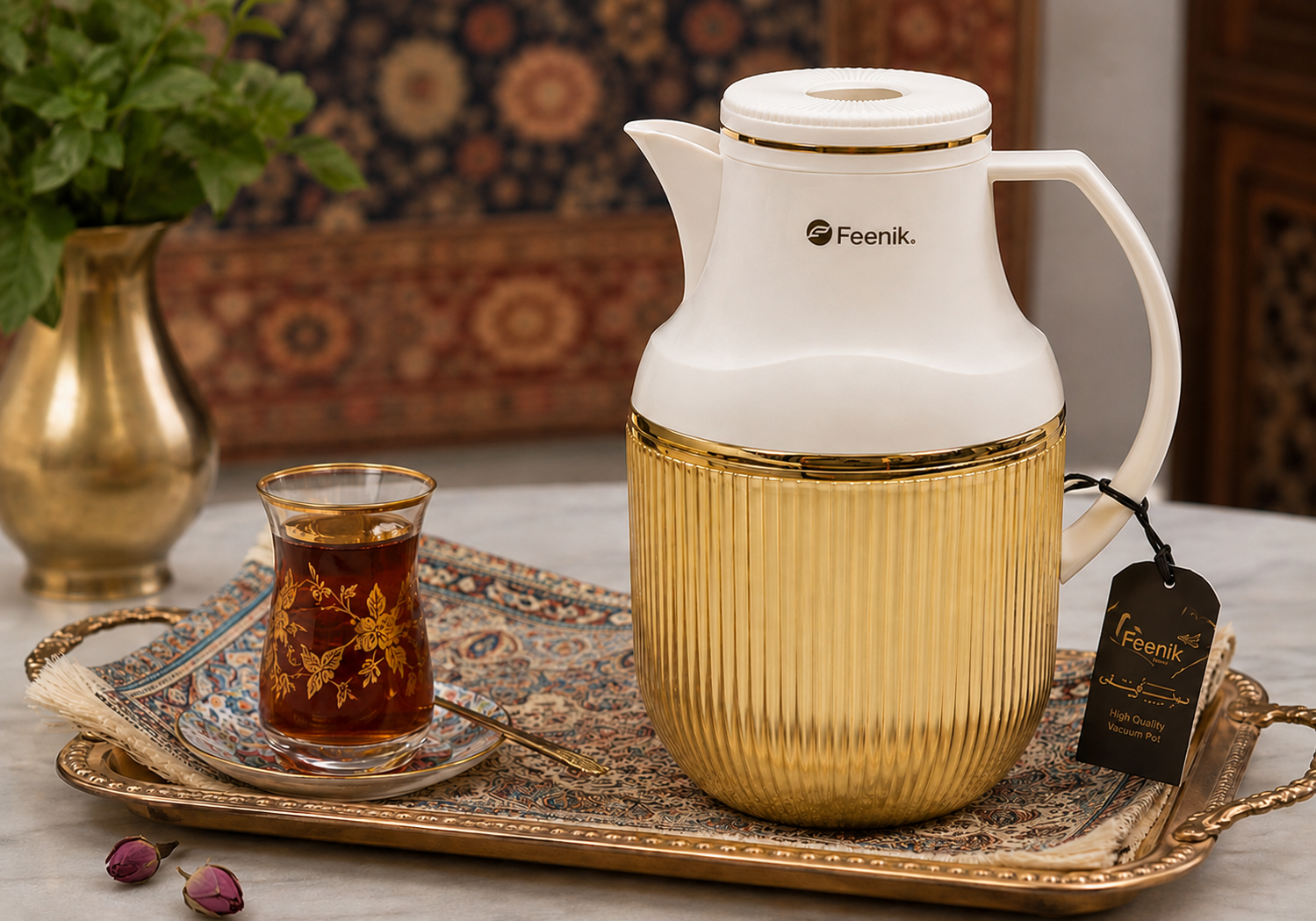فلاسک شیشه‌ای طلایی فنیک ۱ لیتری مدل HF-100G