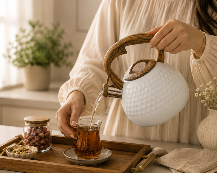 کتری سوت زن ویکالینا ۳ لیتری طرح لانهزنبوری با دسته چوبی ثابت