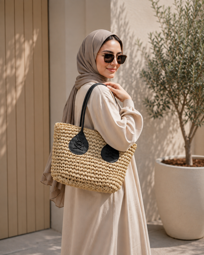 کیف رافیا وارداتی دسته چرم