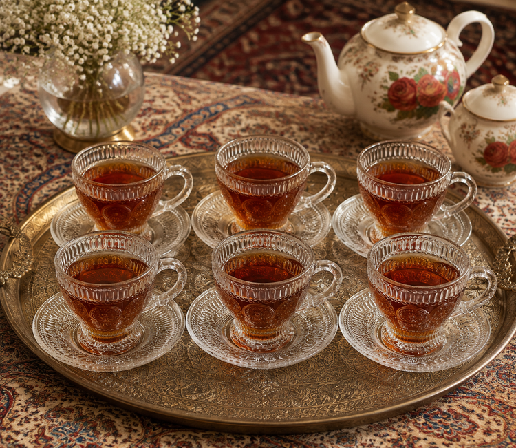 ست فنجان و نعلبکی شیشهای طرح زارا (۶ پارچه)
