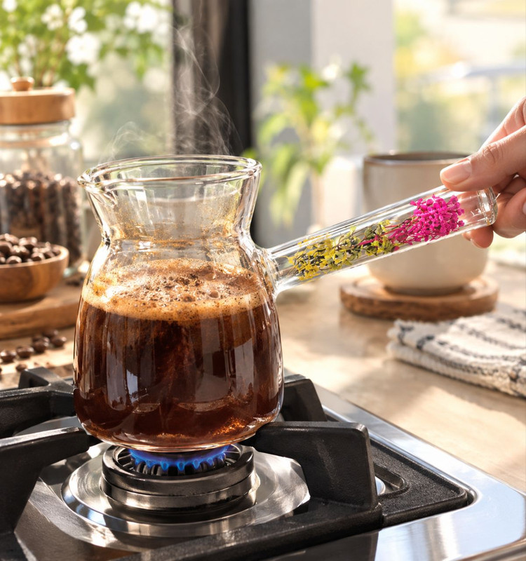 شیرجوش پیرکس طرح گل مدل Coffee Pot